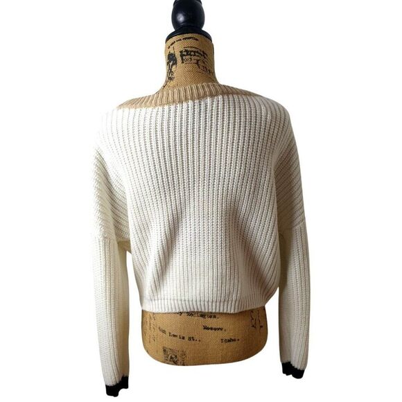 Rue21 Womens Oversized Cropped Sweater M Beige Black White Chevron Open Knit Med - Picture 3 of 5
